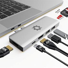 img 4 attached to USB-хаб Dual 4K HDMI тройного дисплея адаптер для MacBook Air/Pro 2020-2017 | 7-in-2 🔌 Серебряный донгл | 100W USB-C хаб | Ридер SD & Micro SD | USB 3 и USB 2