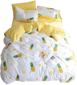 img 4 attached to 🍍 OTOB Soft 100% Cotton Bedding Sets: Fruit Pineapple Print Kids Duvet Cover Set - Vibrant Yellow, Twin Size - with Pillowcases, Zipper Ties - Perfect Bedding Gift Set for Teen Girls - No Comforter Included