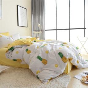 img 1 attached to 🍍 OTOB Soft 100% Cotton Bedding Sets: Fruit Pineapple Print Kids Duvet Cover Set - Vibrant Yellow, Twin Size - with Pillowcases, Zipper Ties - Perfect Bedding Gift Set for Teen Girls - No Comforter Included