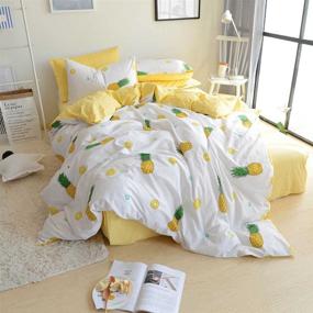 img 3 attached to 🍍 OTOB Soft 100% Cotton Bedding Sets: Fruit Pineapple Print Kids Duvet Cover Set - Vibrant Yellow, Twin Size - with Pillowcases, Zipper Ties - Perfect Bedding Gift Set for Teen Girls - No Comforter Included