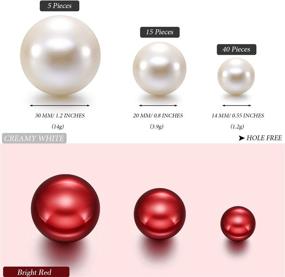 img 3 attached to Hicarer 120 Pieces Pearl for Vase Filler Pearls Bead for Vase Makeup Beads for Brushes Holder Assorted Round Faux Pearl Beads for Home Wedding Decor, Creamy White and Bright Red, 14/20/30 mm
