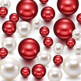 img 4 attached to Hicarer 120 Pieces Pearl for Vase Filler Pearls Bead for Vase Makeup Beads for Brushes Holder Assorted Round Faux Pearl Beads for Home Wedding Decor, Creamy White and Bright Red, 14/20/30 mm