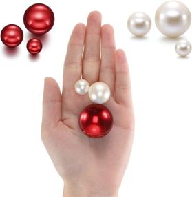 img 2 attached to Hicarer 120 Pieces Pearl for Vase Filler Pearls Bead for Vase Makeup Beads for Brushes Holder Assorted Round Faux Pearl Beads for Home Wedding Decor, Creamy White and Bright Red, 14/20/30 mm