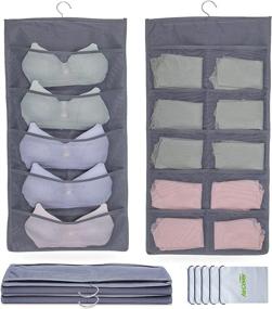 img 4 attached to 👚 AirCover Closet Hanging Organizer: Dual-Sided Storage Bags with Mesh Pockets, Metal Hanger & Shoe Bags - Grey, 5+10 Pockets, 2 Pack