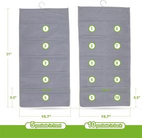 img 3 attached to 👚 AirCover Closet Hanging Organizer: Dual-Sided Storage Bags with Mesh Pockets, Metal Hanger & Shoe Bags - Grey, 5+10 Pockets, 2 Pack