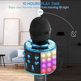 img 1 attached to 🎤 OVELLIC караоке микрофон для детей: Беспроводной Bluetooth микрофон с LED-подсветкой, портативная портативная акустическая система в черно-синем исполнении - Отличный подарок для всех возрастов.