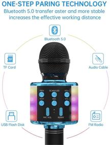 img 3 attached to 🎤 OVELLIC караоке микрофон для детей: Беспроводной Bluetooth микрофон с LED-подсветкой, портативная портативная акустическая система в черно-синем исполнении - Отличный подарок для всех возрастов.