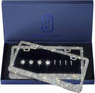 💎 premium 2-pack hc prong setting luxury handcrafted bling license plate frame: 14 facets white rhinestone crystals, giftbox included - perfect car accessories for standard plate size logo