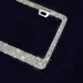 img 2 attached to 💎 Premium 2-Pack HC Prong Setting Luxury Handcrafted Bling License Plate Frame: 14 Facets White Rhinestone Crystals, GiftBox Included - Perfect Car Accessories for Standard Plate Size
