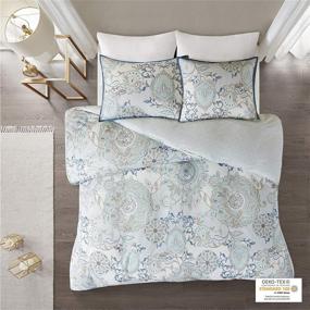 img 2 attached to 🛏️ Madison Park Isla Cotton Duvet Set - Casual Medallion Floral to Damask Print, All Season Comforter Cover Bedding with Matching Shams - King/California King Size, Blue 3 Piece Set