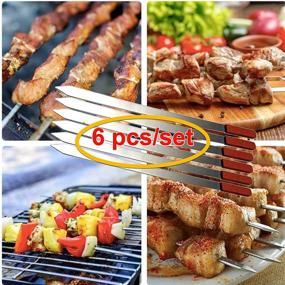 img 3 attached to 🍢 eMart4u Premium Stainless Steel Barbecue Skewers: Ultimate BBQ Outdoor Grill Skewer Stick Set with Solid Wood Handle for Grilling Shish Kebob Koubideh Persian Brazilian Kebab (6pcs)