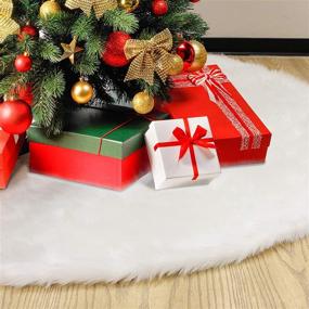img 4 attached to 🎄 GENWEI 48 Inch Christmas Tree Skirt - White Snowy Faux Fur Xmas Plush Mat - Large Winter Christmas Tree Decoration for Merry Christmas Party