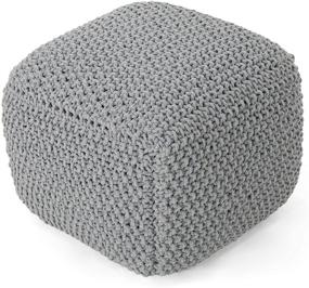 img 4 attached to 🪑 Stylish Comfort: Christopher Knight Home Teresa Knitted Cotton Square Pouf in Light Grey