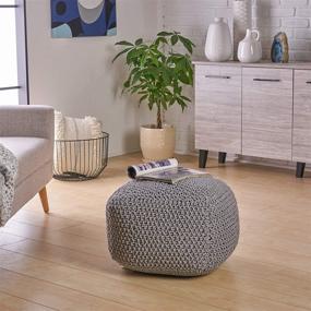 img 3 attached to 🪑 Stylish Comfort: Christopher Knight Home Teresa Knitted Cotton Square Pouf in Light Grey