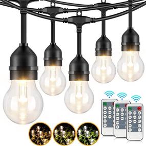 img 4 attached to 🏞️ 2-Pack Dimmable Outdoor String Lights for Patio with Remote Control - 48FT Electric, Waterproof Hanging Light String in 3 Colors: Warm White, Daylight White, Shatterproof Edison LED Bulbs for Bistro, Pergola