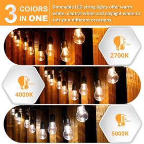 img 1 attached to 🏞️ 2-Pack Dimmable Outdoor String Lights for Patio with Remote Control - 48FT Electric, Waterproof Hanging Light String in 3 Colors: Warm White, Daylight White, Shatterproof Edison LED Bulbs for Bistro, Pergola