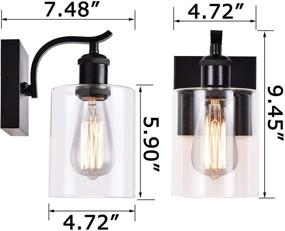 img 2 attached to 💡 Cuaulans Black Wall Sconces Set of Two: Stylish Farmhouse Industrial Vanity Wall Light Fixtures with Clear Glass Shade for Bathroom Bedroom Living Room Hallway Wall Mount