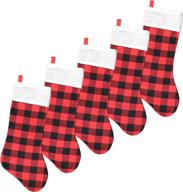 🧦 impressively festive: iconikal fabric 25-inch christmas stocking red buffalo plaid - 5-pack! логотип