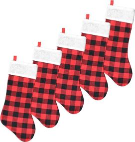 img 4 attached to 🧦 Impressively Festive: Iconikal Fabric 25-Inch Christmas Stocking Red Buffalo Plaid - 5-Pack!