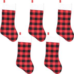img 1 attached to 🧦 Impressively Festive: Iconikal Fabric 25-Inch Christmas Stocking Red Buffalo Plaid - 5-Pack!