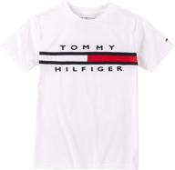 футболка tommy hilfiger для мальчиков, серого цвета, размер средний: стильные топы, майки и рубашки для детей логотип