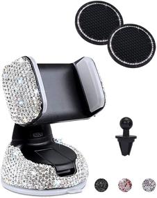 img 4 attached to 💎 Bling Car Phone Mount: 361° Adjustable Crystal Auto Stand with Bling Car Coasters - Sparkle Up Your Car with Style!