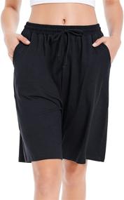 img 3 attached to CULAYII Women's Long Bermuda Yoga Shorts with Pockets - Athletic Sweat Knee Length Running Swim Shorts for Lounge and Workout