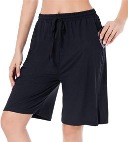 img 4 attached to CULAYII Women's Long Bermuda Yoga Shorts with Pockets - Athletic Sweat Knee Length Running Swim Shorts for Lounge and Workout