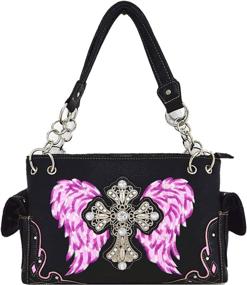 img 3 attached to 👜 Concealed Carry Handbags Women's Western-Style Cross Laser Cut Wings Purse: Country Shoulder Bag and Wallet Set
