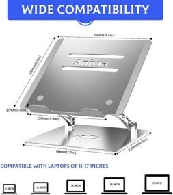 img 1 attached to Регулируемая подставка для ноутбука Anivia: складная эргономичная алюминиевая держатель с вентиляцией для охлаждения - совместима с MacBook Air Pro, HP, Dell, Lenovo - 10-17 дюймов - серебристая