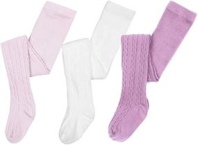 img 4 attached to 🧦 Pack of 3 Toddler Girls Tights - Cable Knit Cotton Footed Leggings for Seamless Dance Ballet