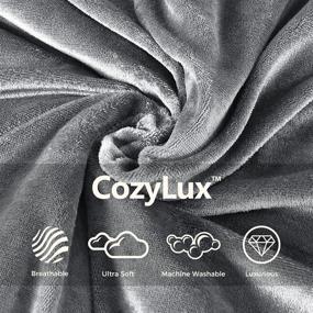 img 3 attached to 🛌 Уютное покрывало CozyLux, цвет серый, размер Queen - 90" x 90" - сверхмягкий легкий микрофибровый фланель - идеально подходит для путешествий, кемпинга, стула, дивана - уютные шелковистые покрывала класса люкс - серые.