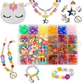 img 4 attached to Colorful Plastic Beads for Jewelry Making Kids: Unicorn Crafts Gift for Girls - Create Stunning Necklaces, Bracelets, Rings, and Earrings