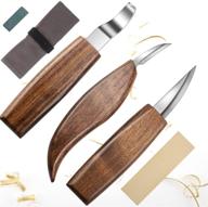 the ultimate wood carving tools kit for woodworking - includes wood carving knife, hook knife, whittling knife, detail knife, knife sharpener - black wood carving set logo