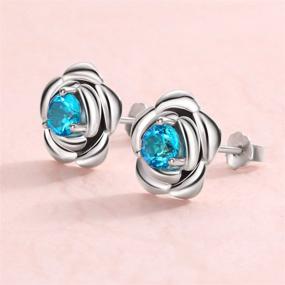 img 2 attached to 💎 Carleen White Gold Plated Sterling Silver Oval/Square/Pear Clear Natural Swiss Blue Topaz Dainty Stud Earrings Gemstone Jewelry for Women Girls - Ideal Gift