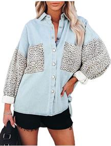 img 4 attached to Oversized Denim Shirt Casual Pockets Women's Clothing for Coats, Jackets & Vests