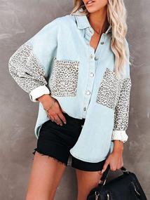 img 2 attached to Oversized Denim Shirt Casual Pockets Women's Clothing for Coats, Jackets & Vests