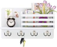 🔑 versatile wall mounted key holder & mail organizer with floating shelf - white, 4 double key hooks for entryway, foyer, and closet логотип