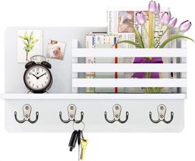 img 4 attached to 🔑 Versatile Wall Mounted Key Holder & Mail Organizer with Floating Shelf - White, 4 Double Key Hooks for Entryway, Foyer, and Closet