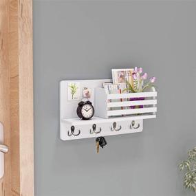 img 3 attached to 🔑 Versatile Wall Mounted Key Holder & Mail Organizer with Floating Shelf - White, 4 Double Key Hooks for Entryway, Foyer, and Closet