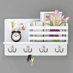 img 1 attached to 🔑 Versatile Wall Mounted Key Holder & Mail Organizer with Floating Shelf - White, 4 Double Key Hooks for Entryway, Foyer, and Closet