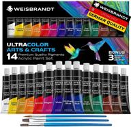 🎨 улучшите свои художественные творения с помощью акриловых красок weisbrandt ultra color arts & crafts - 14 премиальных пигментов с матовым оттенком, объемом 0.4 унции/12 мл каждая, на водной основе, идеально подходят для всех пористых поверхностей. логотип