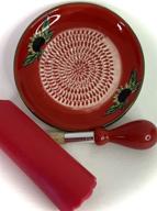 boncera premium ceramic garlic grater set - red sunflower design - handmade - includes garlic peeler, gathering brush, display stand - also grates turmeric, ginger, and more - 4pcs all-in-one kit logo