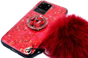 img 2 attached to 📱 Aulzaju Luxury Sparkle Glitter Marble Design Bling Diamond Bumper Phone Case with Ring Kickstand for Samsung S21 - Cute Galaxy S21 Case for Women Girls (Red) with Pom Pom Fluffy Ball Strap Lanyard