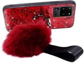 img 3 attached to 📱 Aulzaju Luxury Sparkle Glitter Marble Design Bling Diamond Bumper Phone Case with Ring Kickstand for Samsung S21 - Cute Galaxy S21 Case for Women Girls (Red) with Pom Pom Fluffy Ball Strap Lanyard