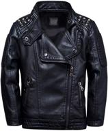 stylish boys black leather jacket: tlaenson studded motorcycle faux leather coat logo