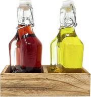 rustic farmhouse oil and vinegar dispenser set with swing top & wood caddy - perfect for salad dressings & condiments logo