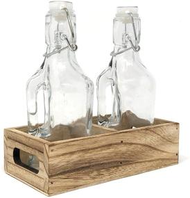 img 3 attached to Rustic Farmhouse Oil and Vinegar Dispenser Set with Swing Top & Wood Caddy - Perfect for Salad Dressings & Condiments