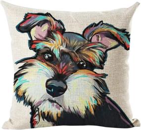 img 1 attached to 🐾 Set of 2 Schnauzer Dog Throw Pillow Covers - Cute Pet Design, Cotton Linen Cushion Cover for Sofa Home Decor 18”x 18” (Dog 9)