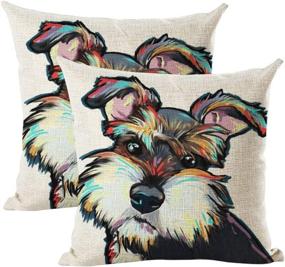 img 2 attached to 🐾 Set of 2 Schnauzer Dog Throw Pillow Covers - Cute Pet Design, Cotton Linen Cushion Cover for Sofa Home Decor 18”x 18” (Dog 9)